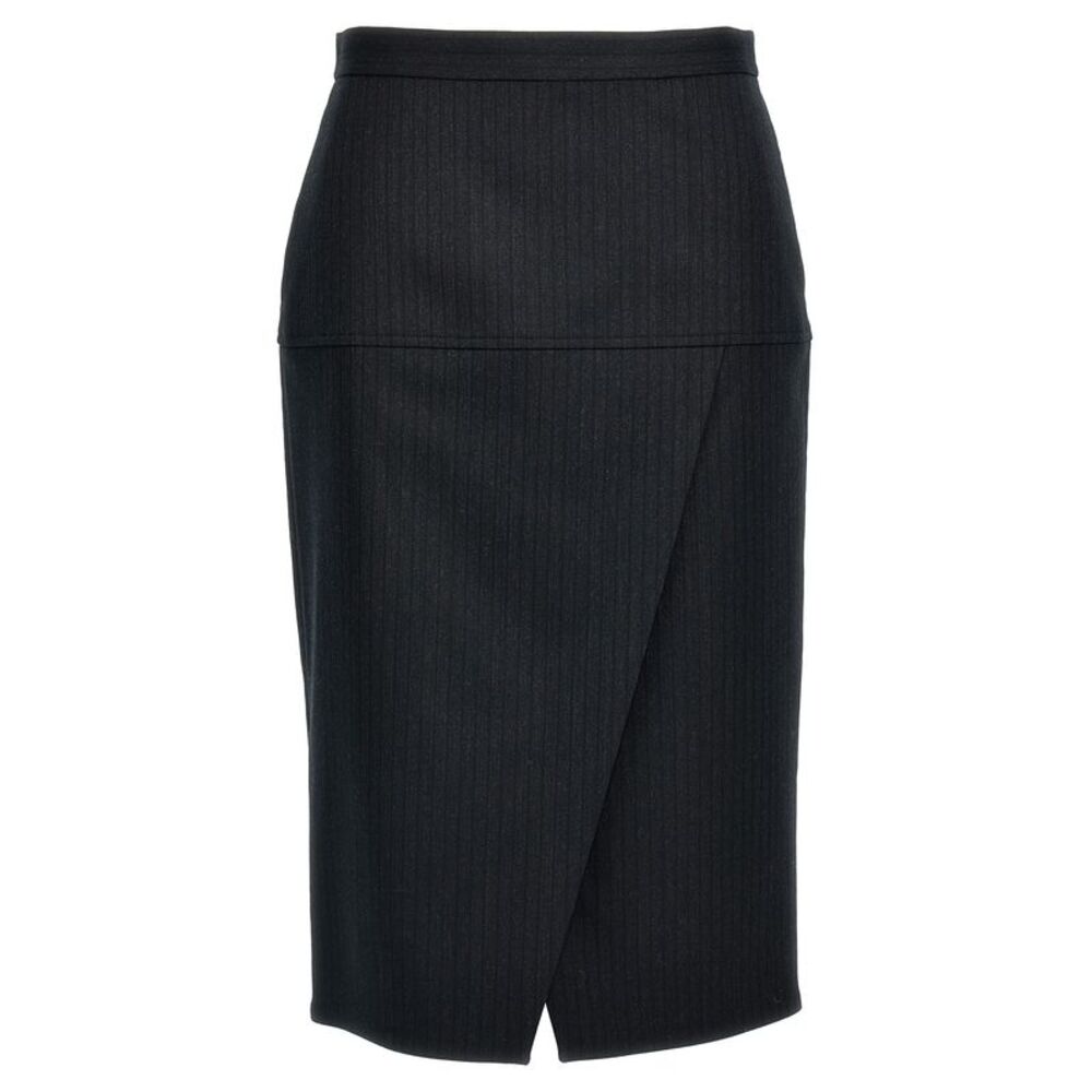 Fendi Gray Virgin Wool Midi Women's Skirt